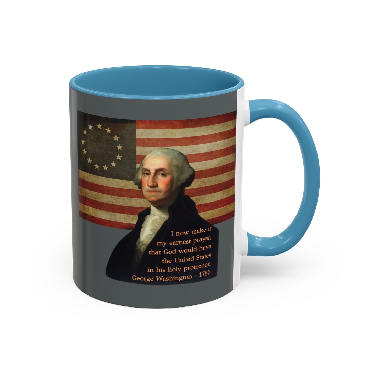 Washington's Earnest Prayer Grey Accent Mug by theGreenDragonTavern.shop