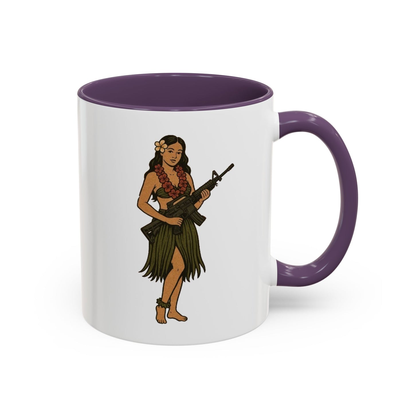 Hula Girl Packin' Heat White Accent Mug by theGreenDragonTavern.shop