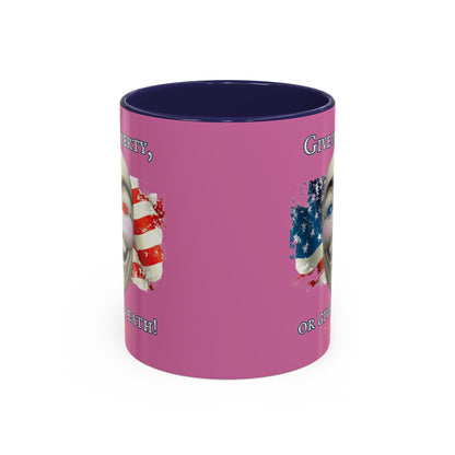 Vendetta, "Give me liberty, or give me death!" Pink Accent Mug by theGreenDragonTavern.shop
