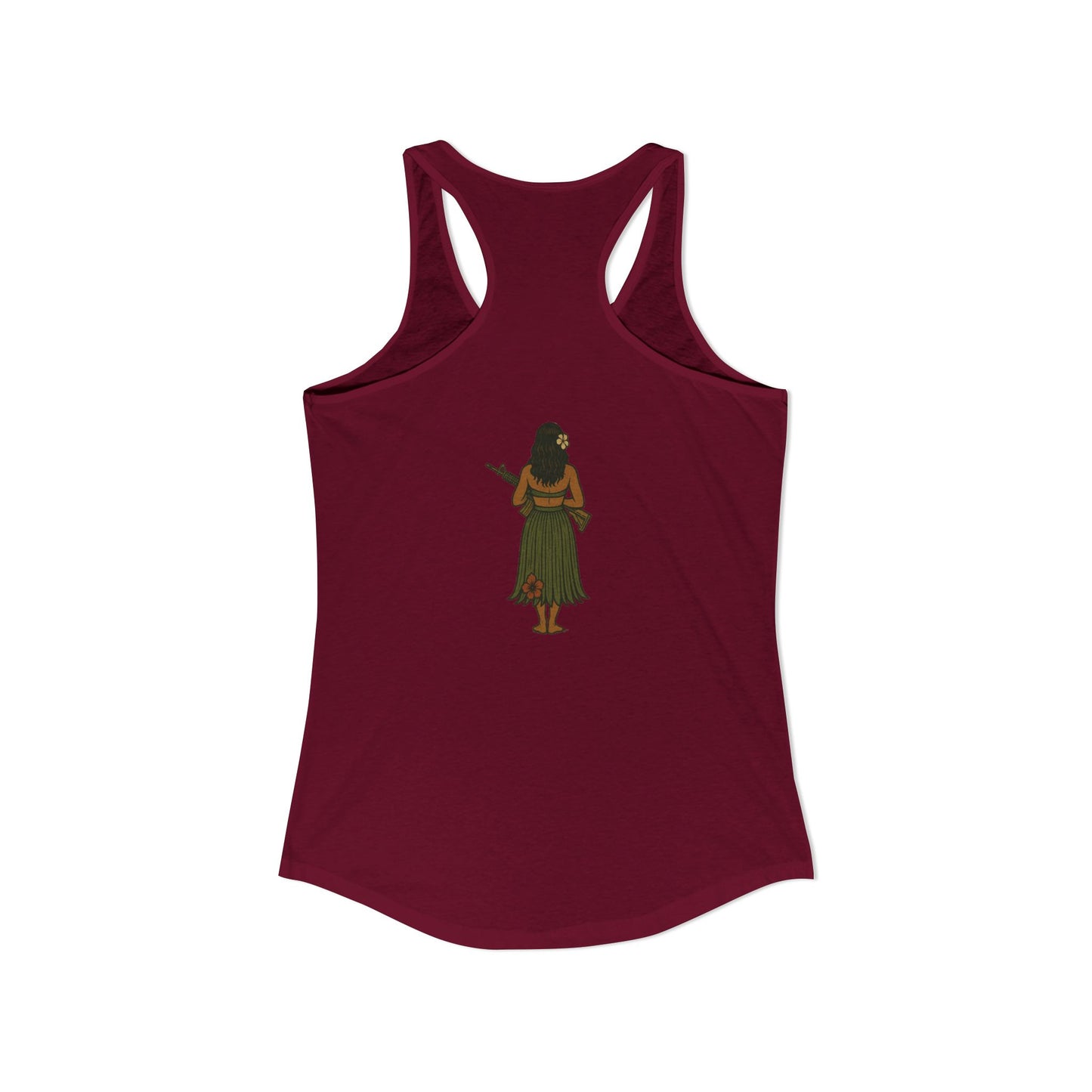 2-sided, Hula Girl Packin' Heat Women's Racerback Tank Top by theGreenDragonTavern.shop
