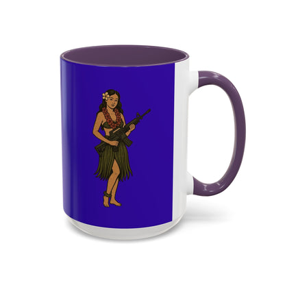 Hula Girl Packin' Heat Dark Purple Accent Mug by theGreenDragonTavern.shop
