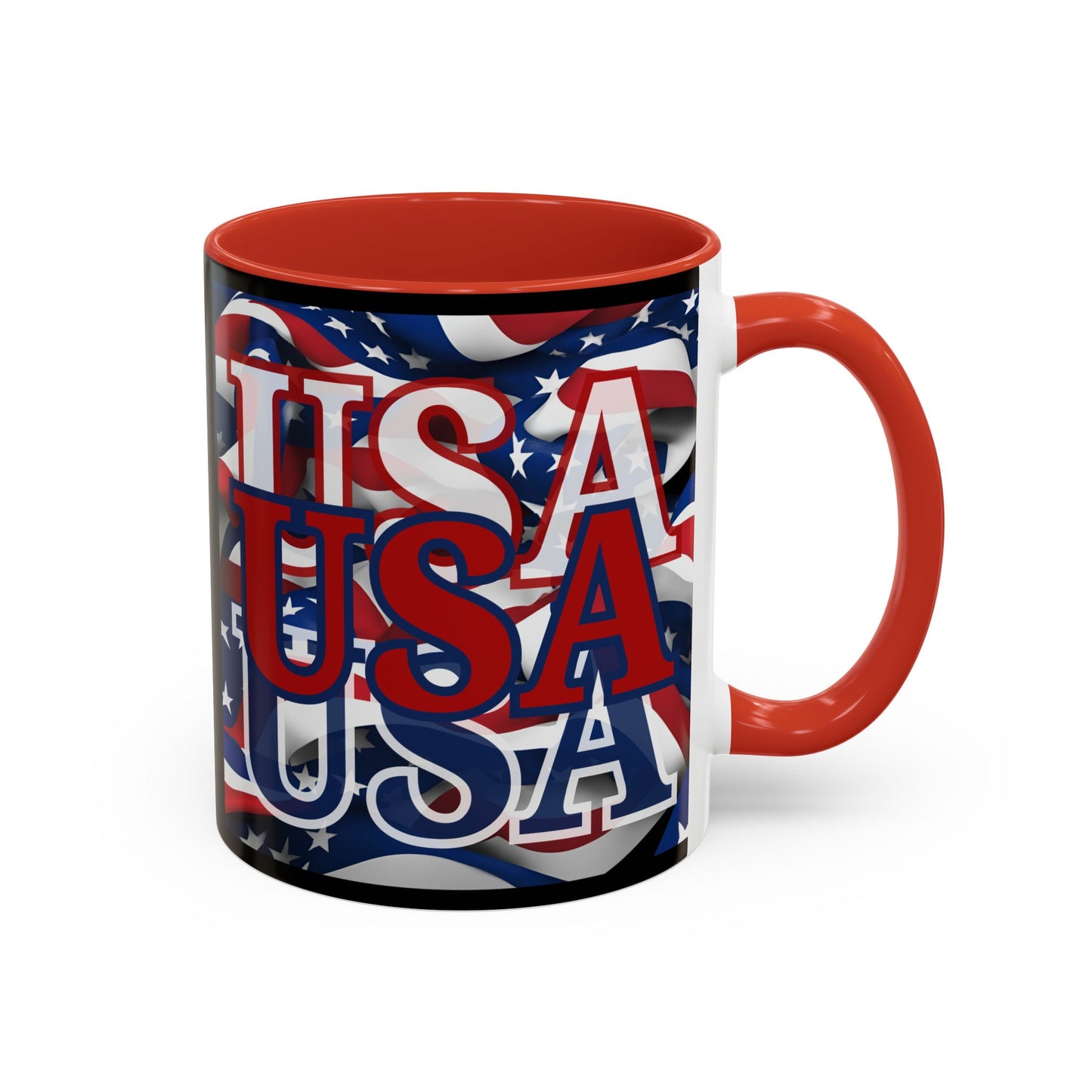 USA Red font Center Patriot Black Accent Mug by theGreenDragonTavern.shop