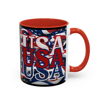 USA Red font Center Patriot Black Accent Mug by theGreenDragonTavern.shop