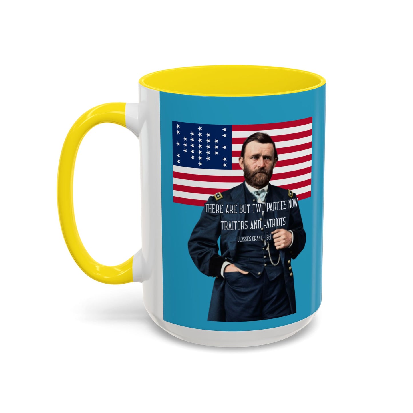 "Traitors and Patriots" Ulysses Grant Turquoise Accent Mug by theGreenDragonTavern.shop