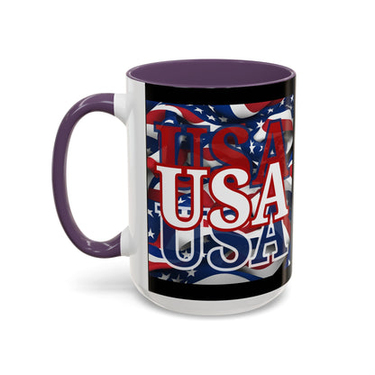 USA White font Center Patriot Black Accent Mug by theGreenDragonTavern.shop