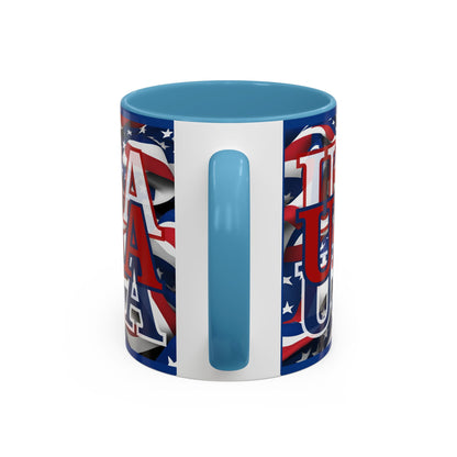 USA Red font Center Patriot Blue Accent Mug by theGreenDragonTavern.shop