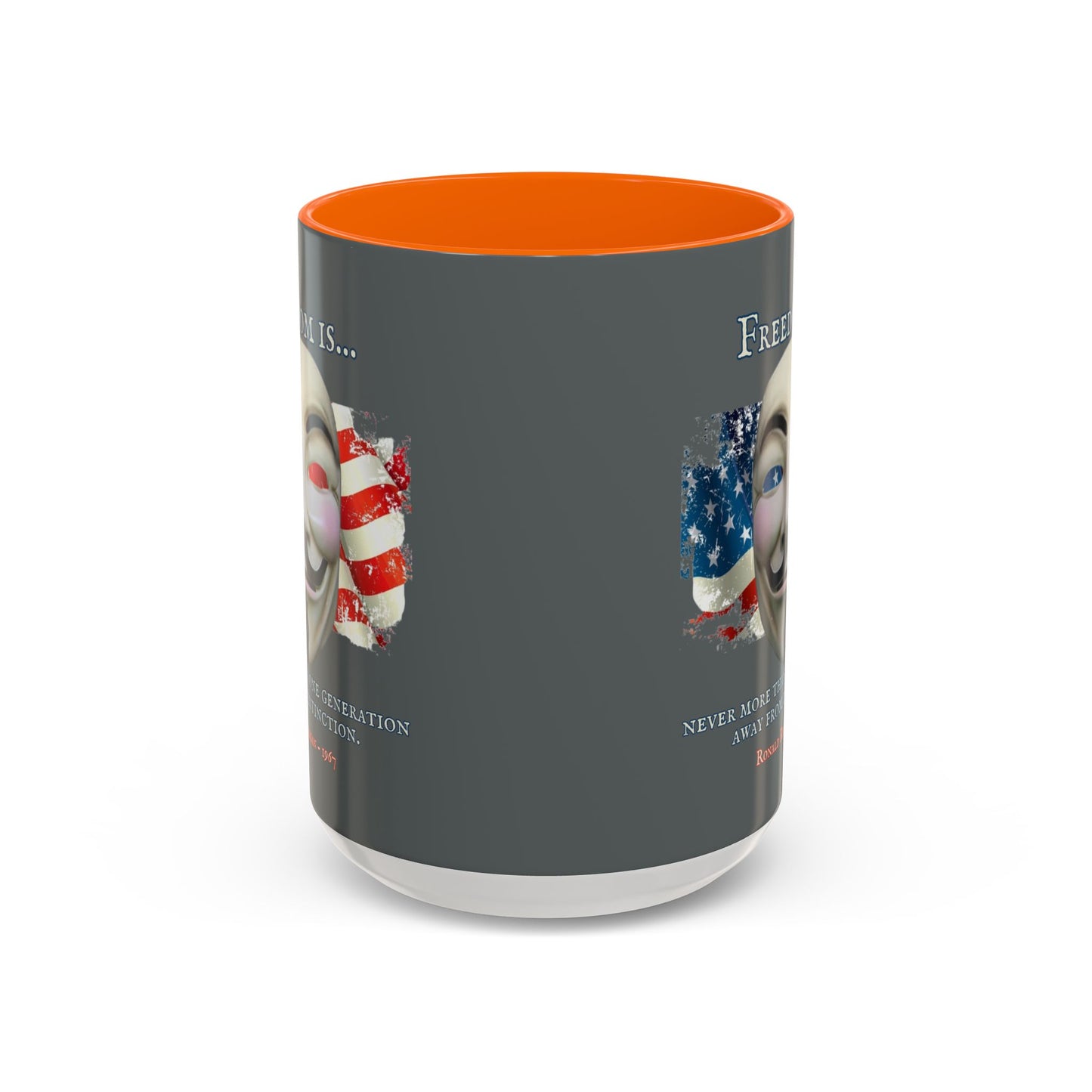 Ronald Reagan Freedom Vendetta Grey Accent Mug by theGreenDragonTavern.shop