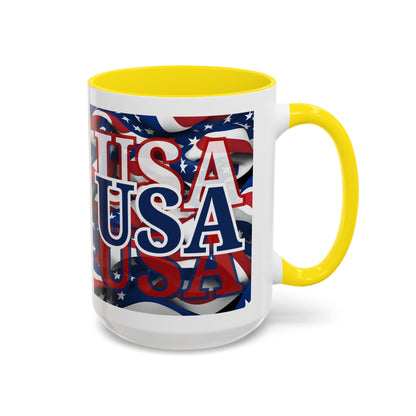 USA Blue font Center Patriot White Accent Mug by theGreenDragonTavern.shop
