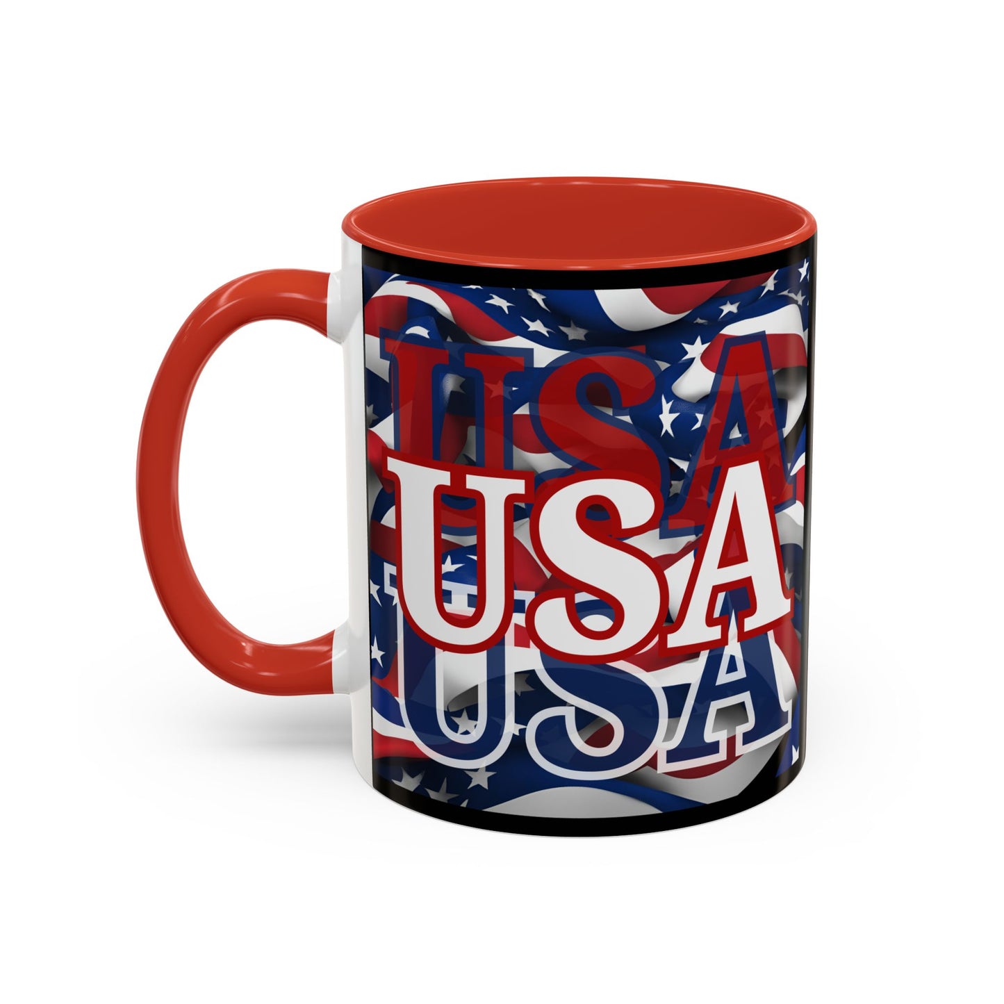 USA White font Center Patriot Black Accent Mug by theGreenDragonTavern.shop