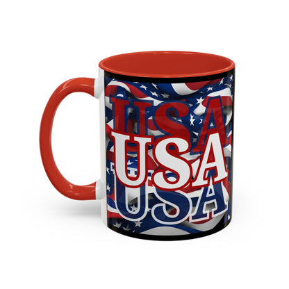 USA White font Center Patriot Black Accent Mug by theGreenDragonTavern.shop