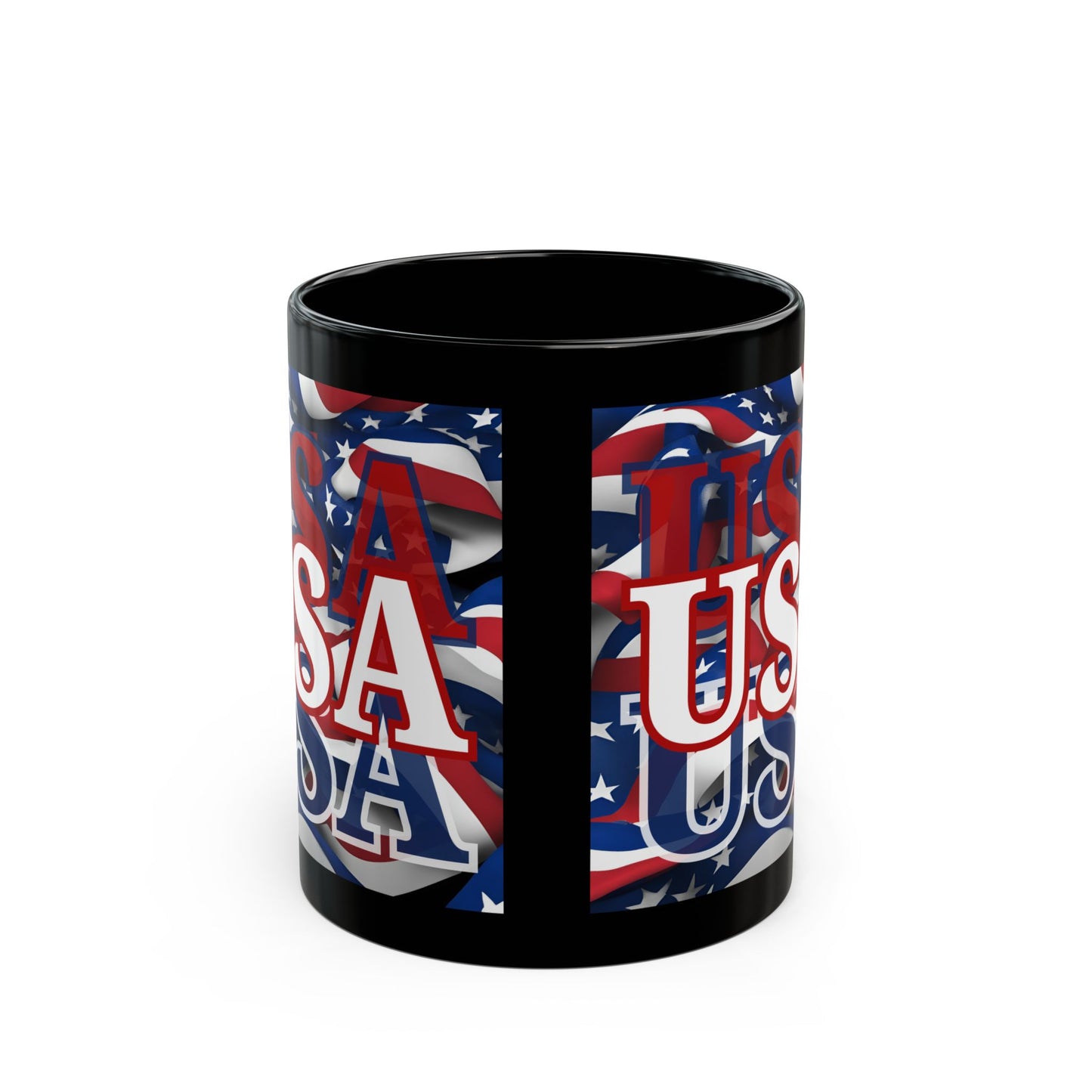 USA White font Center Patriot Black Mug by theGreenDragonTavern.shop