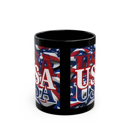 USA White font Center Patriot Black Mug by theGreenDragonTavern.shop