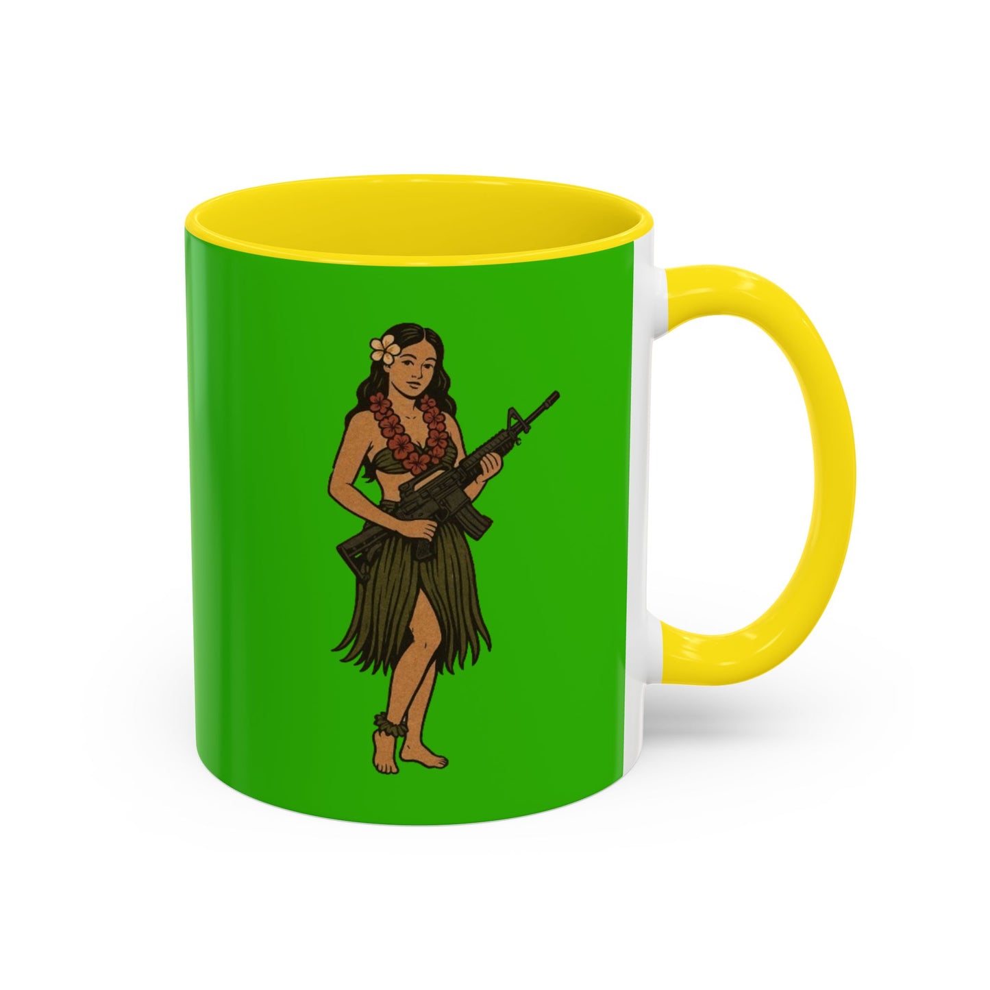 Hula Girl Packin' Heat Light Green Accent Mug by theGreenDragonTavern.shop