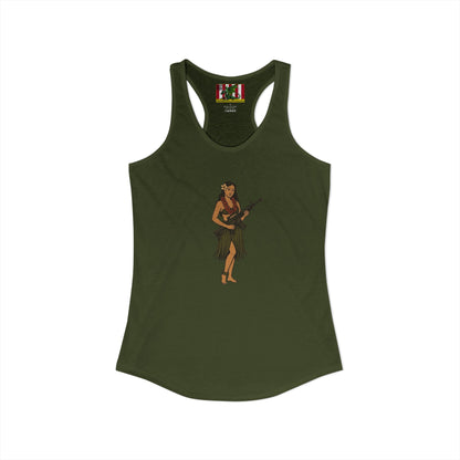 Hula Girl Packin' Heat Women's Racerback Tank Top by theGreenDragonTavern.shop