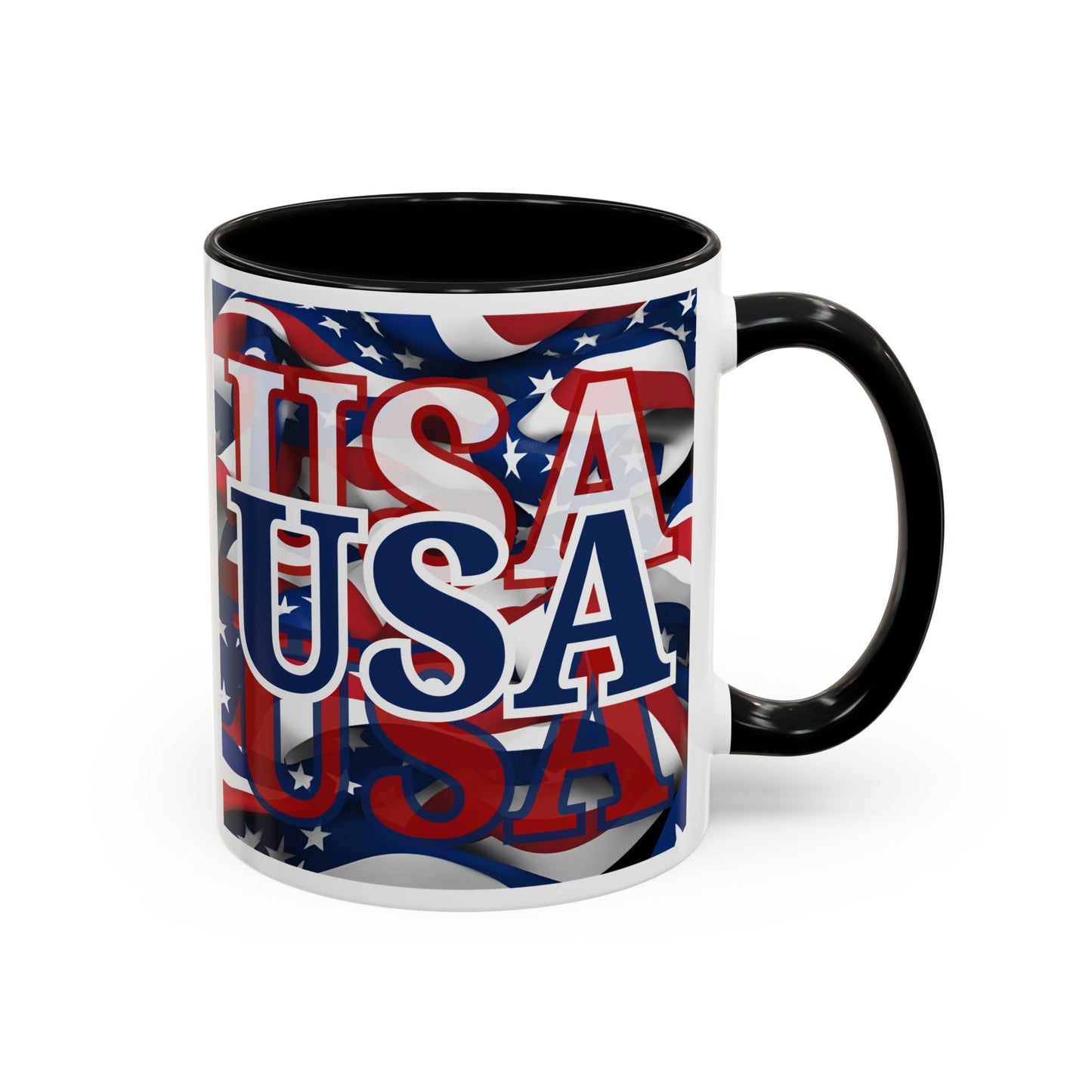 USA Blue font Center Patriot White Accent Mug by theGreenDragonTavern.shop