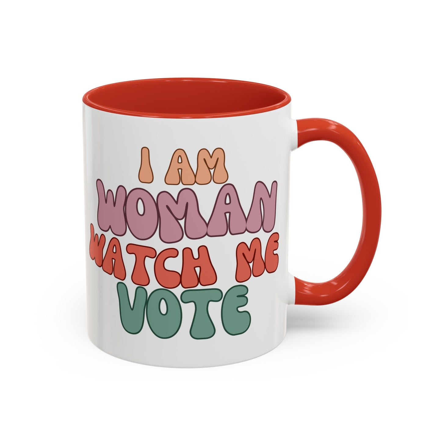 I Am Woman Watch Me Vote White Accent Mug by theGreenDragonTavern.shop