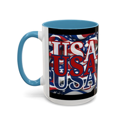 USA Red font Center Patriot Black Accent Mug by theGreenDragonTavern.shop