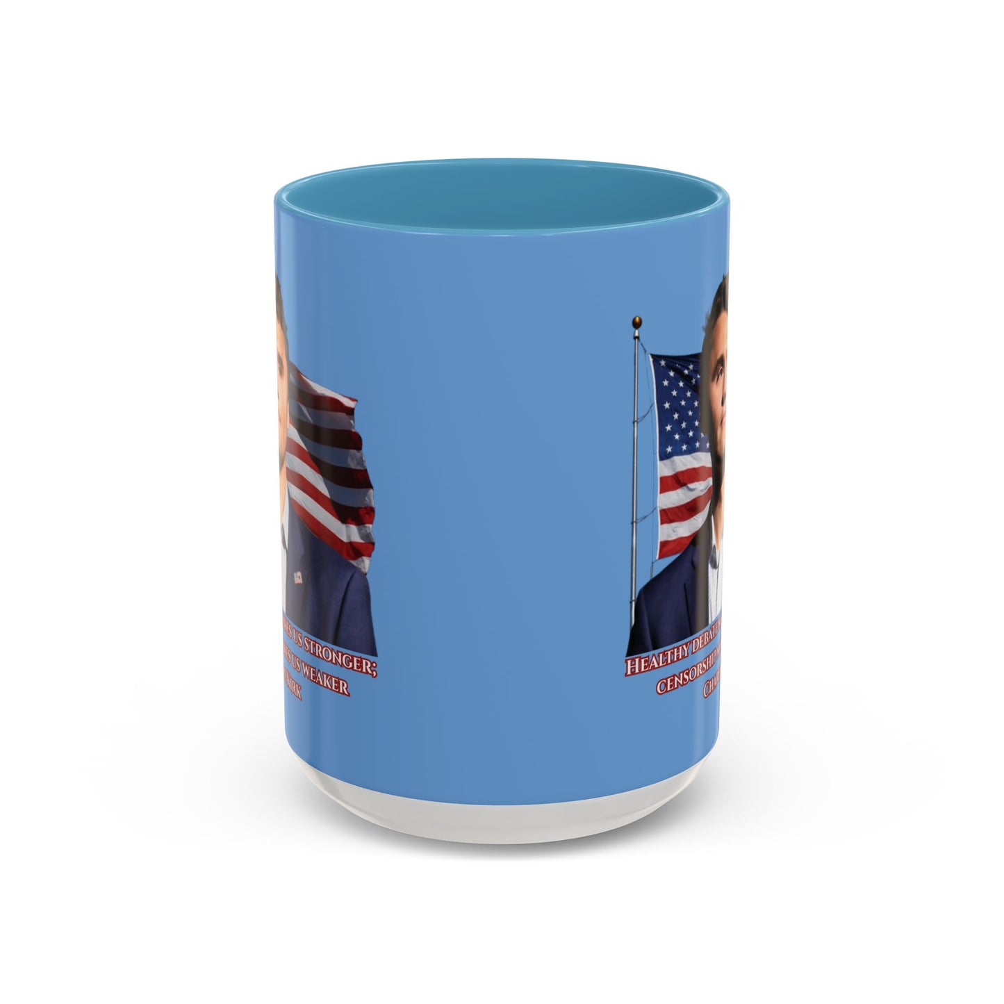 Charlie Kirk, Healthy Debate Light Blue Accent Mug by theGreenDragonTavern.shop