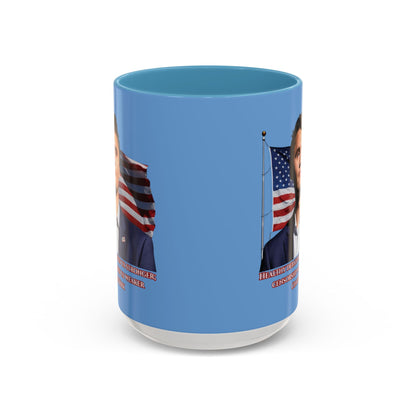Charlie Kirk, Healthy Debate Light Blue Accent Mug by theGreenDragonTavern.shop