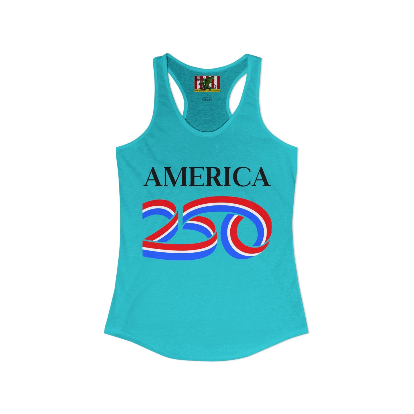 America 250 Black font Women's Racerback Tank Top by theGreenDragonTavern.shop