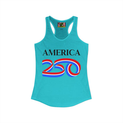 America 250 Black font Women's Racerback Tank Top by theGreenDragonTavern.shop
