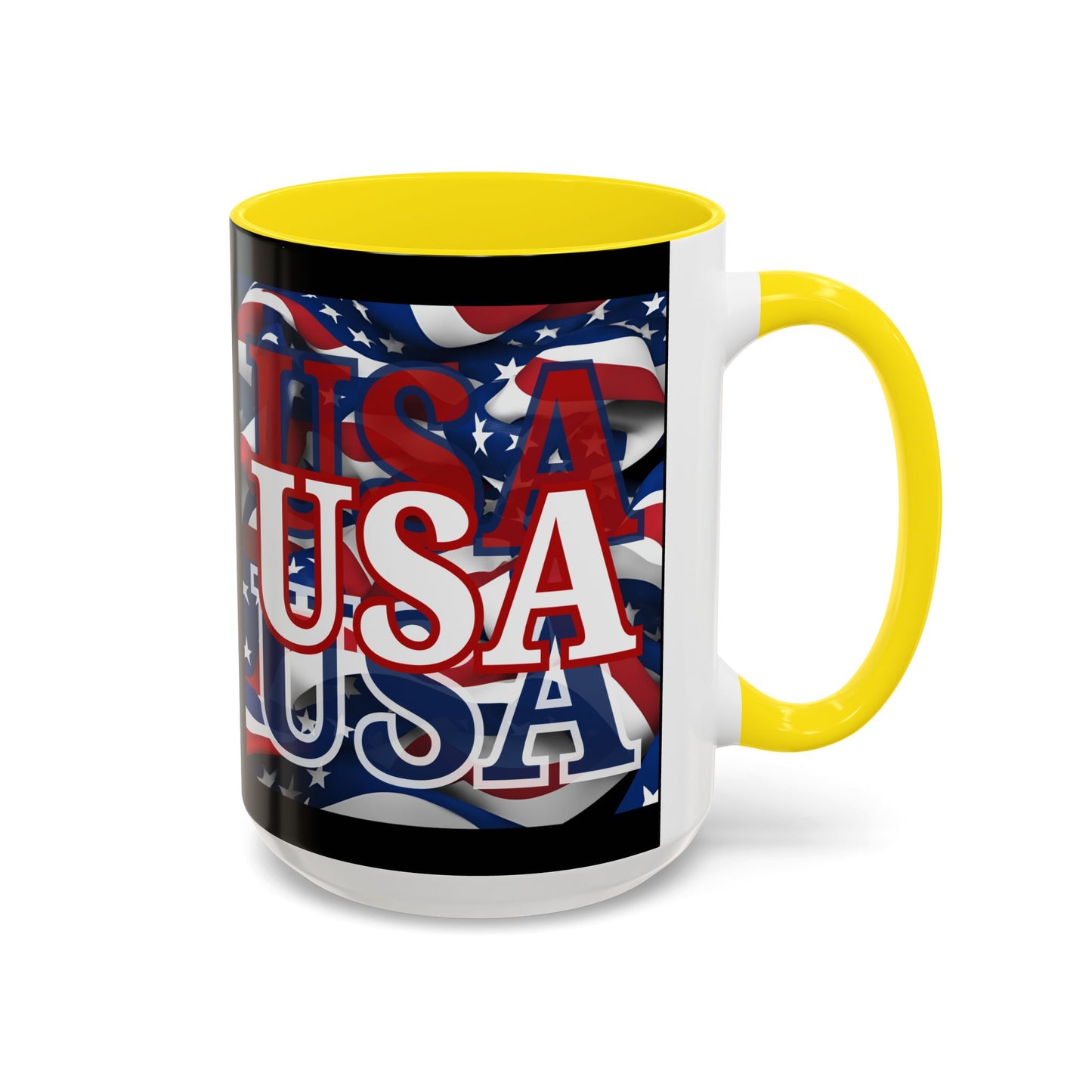 USA White font Center Patriot Black Accent Mug by theGreenDragonTavern.shop