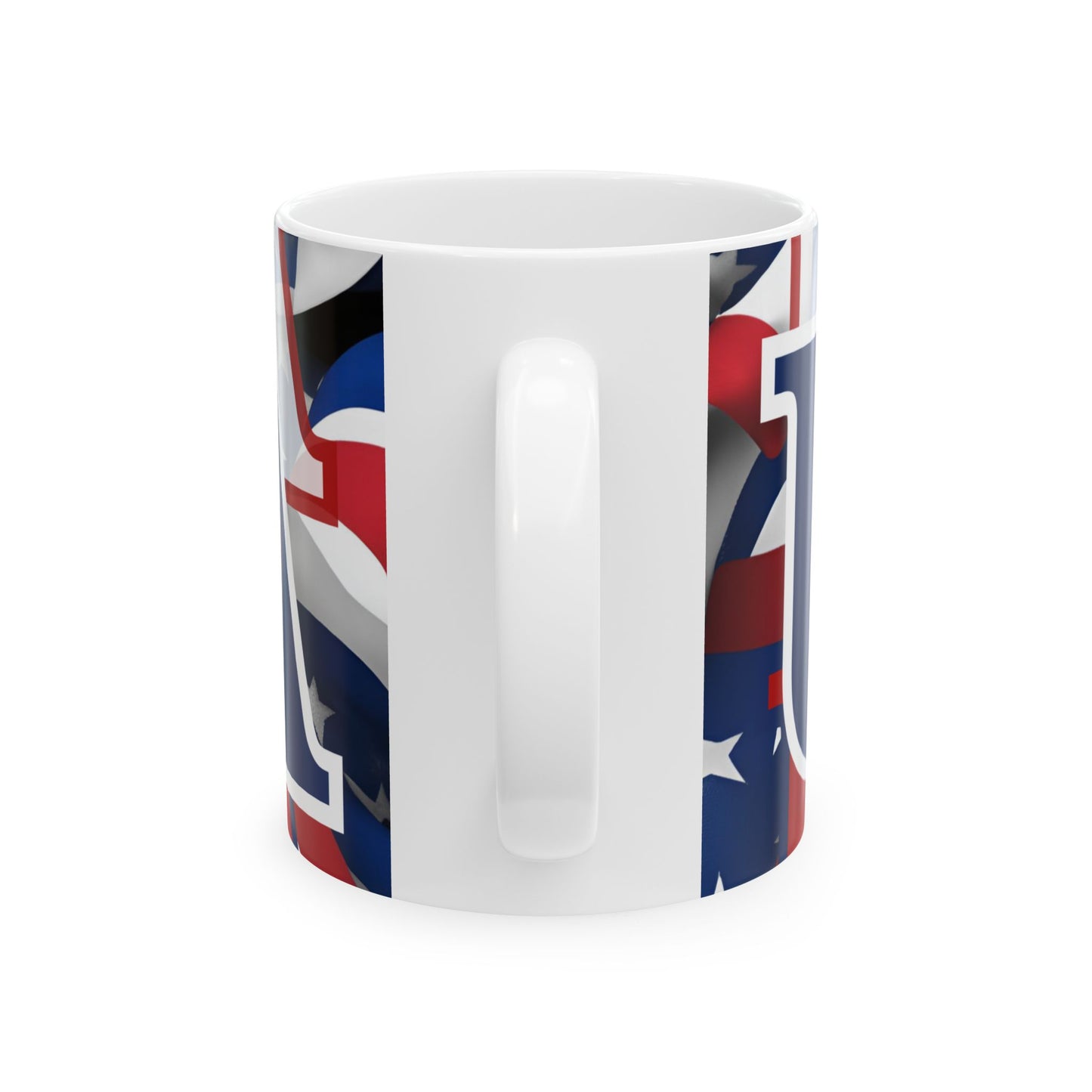 USA! USA! USA Blue font Patriot White Mug by theGreenDragonTavern.shop