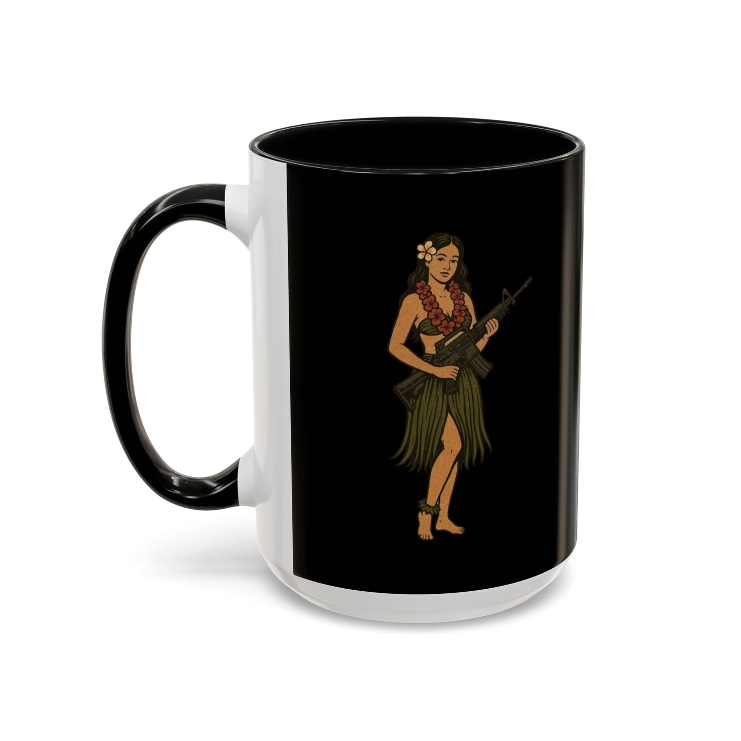 Hula Girl Packin' Heat Black Accent Mug by theGreenDragonTavern.shop