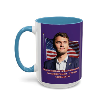 Charlie Kirk, Healthy Debate Purple Accent Mug by theGreenDragonTavern.shop