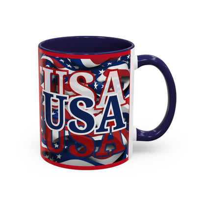 USA Blue font Center Patriot Red Accent Mug by theGreenDragonTavern.shop