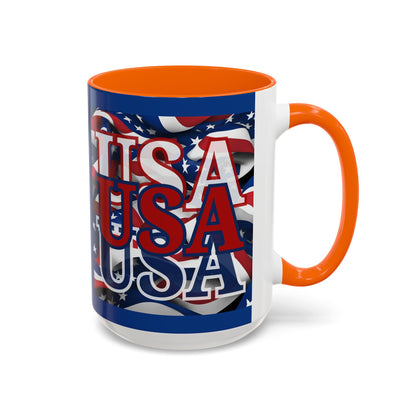 USA Red font Center Patriot Blue Accent Mug by theGreenDragonTavern.shop