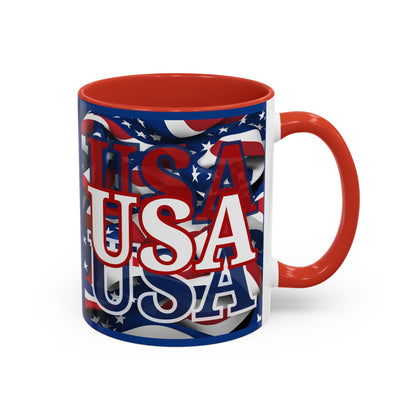 USA White font Center Patriot Blue Accent Mug by theGreenDragonTavern.shop