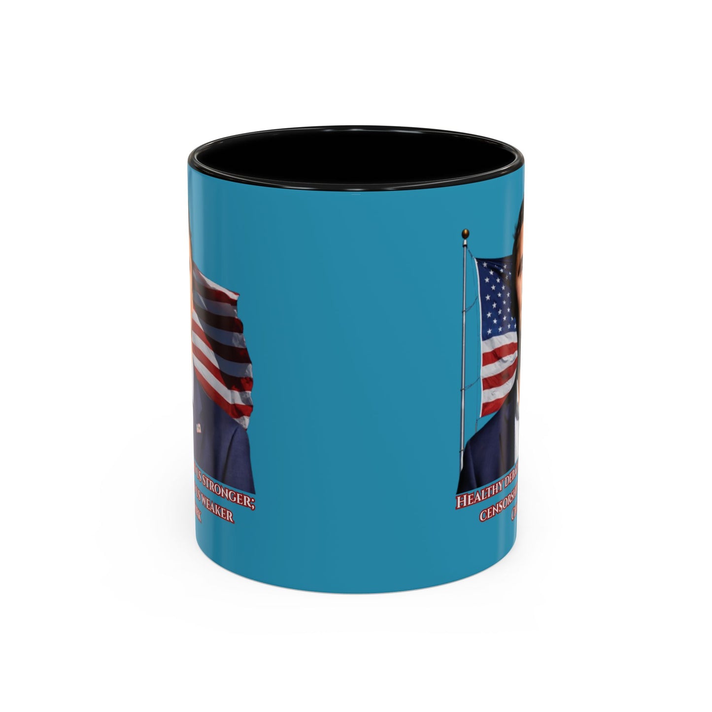 Charlie Kirk, Healthy Debate Turquoise Accent Mug by theGreenDragonTavern.shop