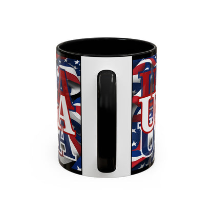 USA White font Center Patriot Black Accent Mug by theGreenDragonTavern.shop