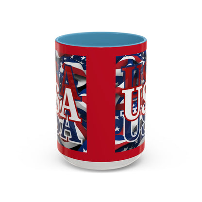 USA White font Center Patriot Red Accent Mug by theGreenDragonTavern.shop