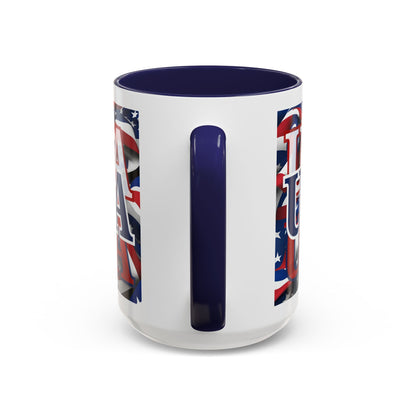 USA Blue font Center Patriot White Accent Mug by theGreenDragonTavern.shop