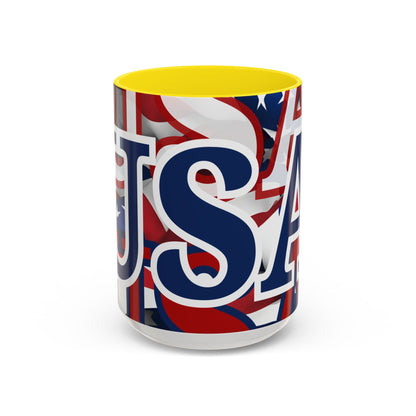 USA! USA! USA Blue font Patriot Red Accent Mug by theGreenDragonTavern.shop