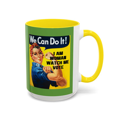I Am Woman Watch Me Vote Rosie Green Accent Mug by theGreenDragonTavern.shop