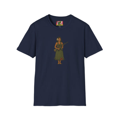 2-sided, Hula Girl Packin' Heat Dark colors Unisex T-Shirt by theGreenDragonTavern.shop