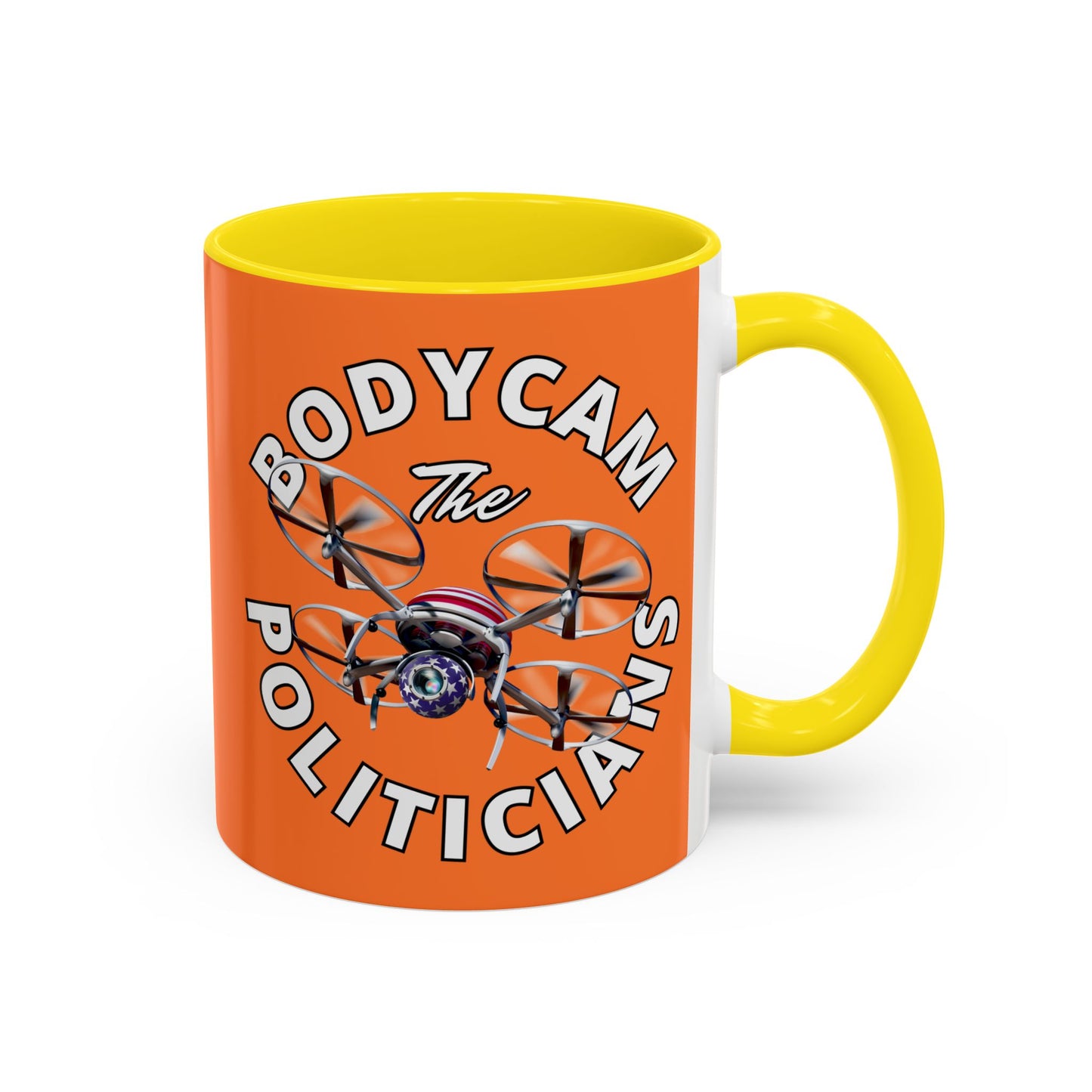 Bodycam the Politicians Drone Orange Accent Mug by theGreenDragonTavern.shop