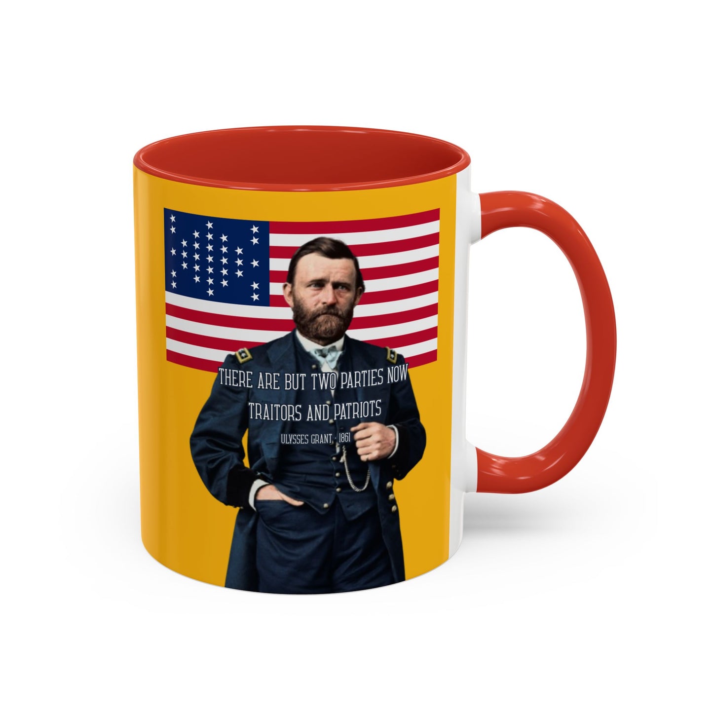 "Traitors and Patriots" Ulysses Grant Yellow Accent Mug by theGreenDragonTavern.shop