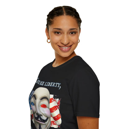 Vendetta, "Give me liberty, or give me death!" Dark colors Unisex T-Shirt by theGreenDragonTavern.shop