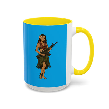 Hula Girl Packin' Heat Light Blue Accent Mug by theGreenDragonTavern.shop