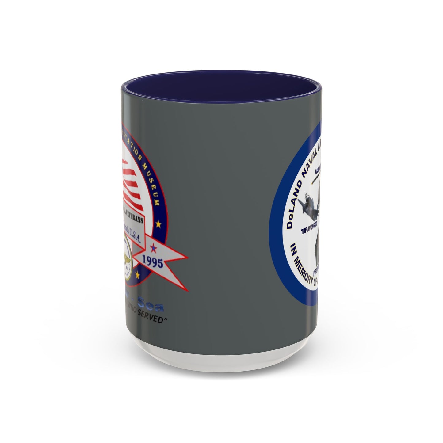 DNASM 2-sided, Founding & Student Art w/Navy Ring Grey Accent Mug by theGreenDragonTavern.shop