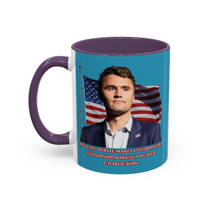 Charlie Kirk, Healthy Debate Turquoise Accent Mug by theGreenDragonTavern.shop