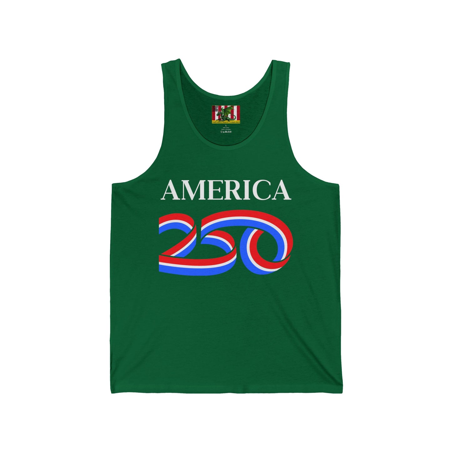 America 250 White font Unisex Jersey Tank Top by theGreenDragonTavern.shop