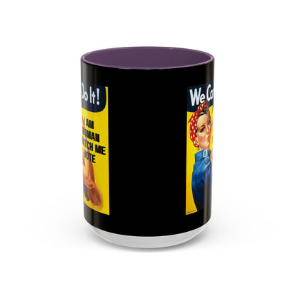 I Am Woman Watch Me Vote Rosie Black Accent Mug by theGreenDragonTavern.shop
