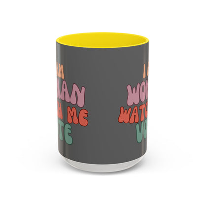 I Am Woman Watch Me Vote Grey Accent Mug by theGreenDragonTavern.shop