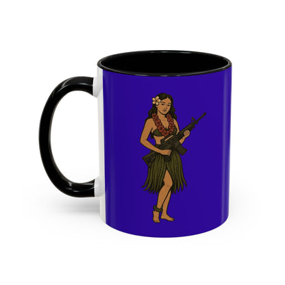Hula Girl Packin' Heat Dark Purple Accent Mug by theGreenDragonTavern.shop
