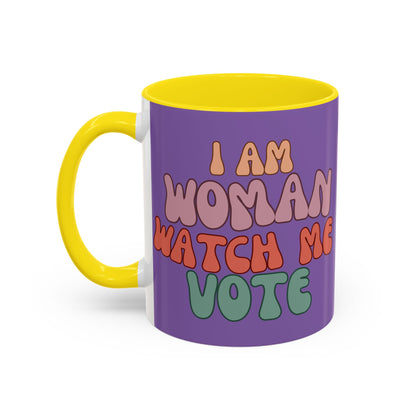 I Am Woman Watch Me Vote Light Purple Accent Mug by theGreenDragonTavern.shop